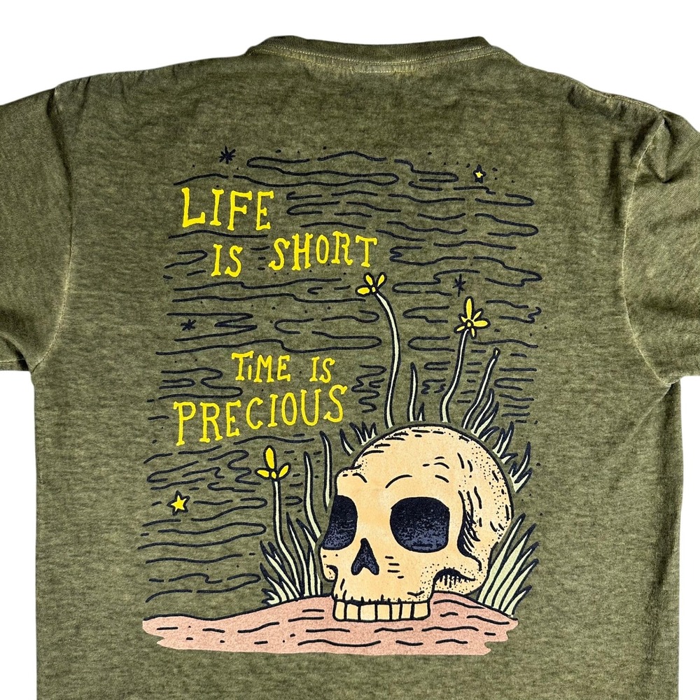 Thrift Shop Exchange Mens Green Skull Graphic T-Shirt Life is Short
